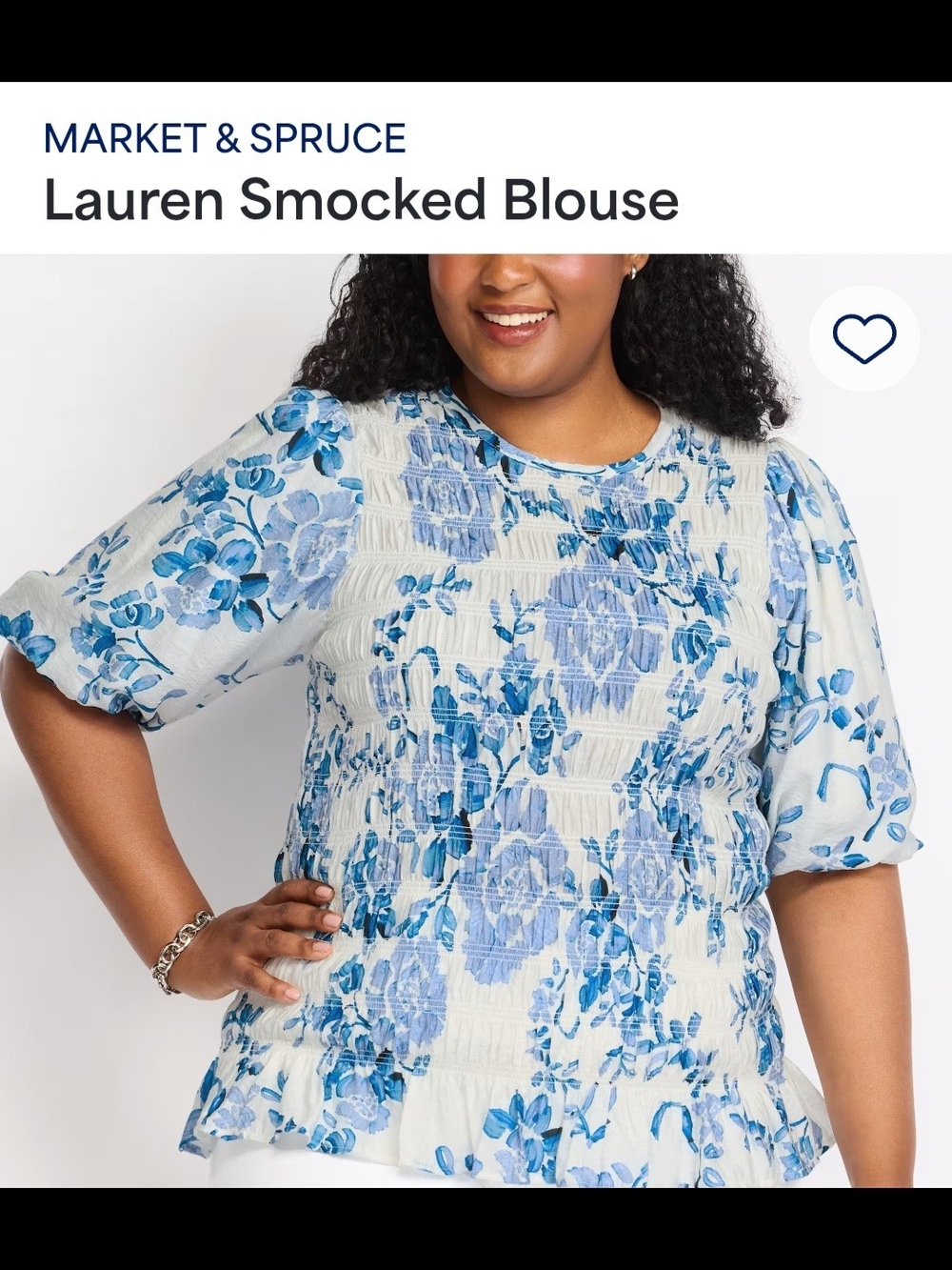 NWT Market & Spruce Lauren Smocked Blouse - Blue Floral